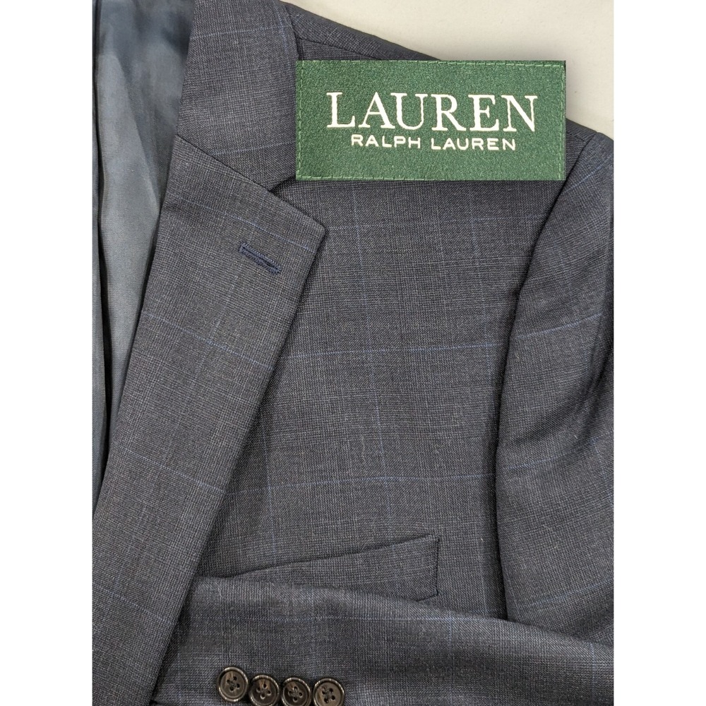 Ralph Lauren Blazer Sport Coat Suit Jacket Wool Dark Pale Blue Window Pane 44L